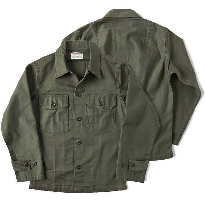 Autumn Olive Green Cotton men shirt