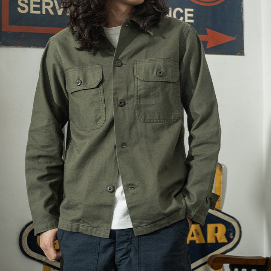 Autumn Olive Green Cotton men shirt