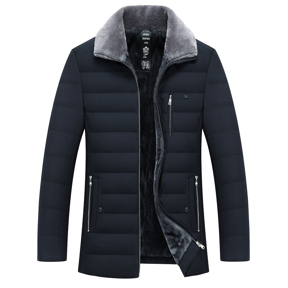 Men Lapel Short Padded Jacket Plus Velvet
