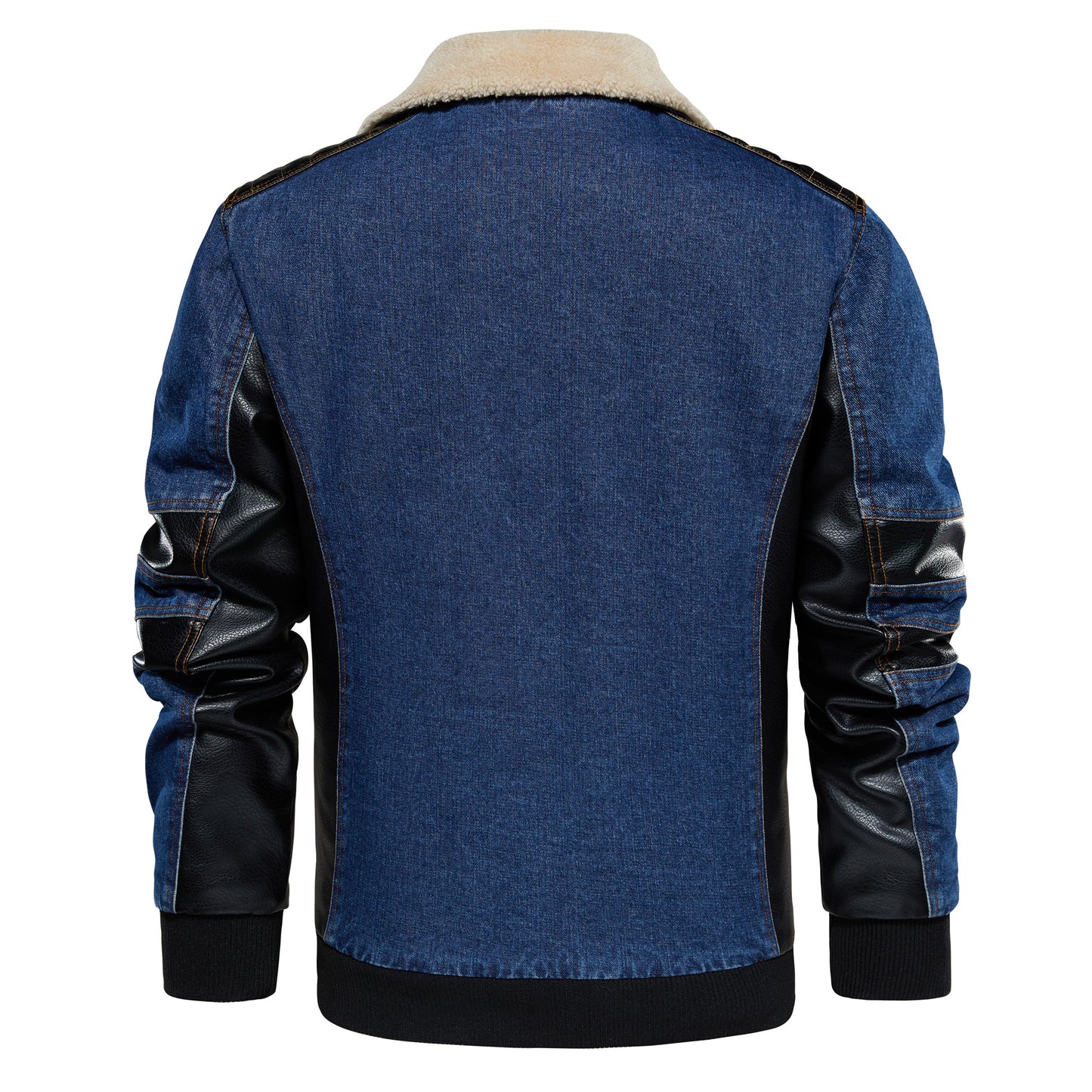 Men's Thickened Work Jacket, Denim - Patchwork Collared Multi - Pocket Autumn & Winter Jacket