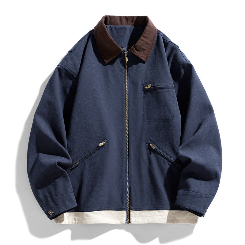 Contrast Color Washed Polo Collar Jacket Men