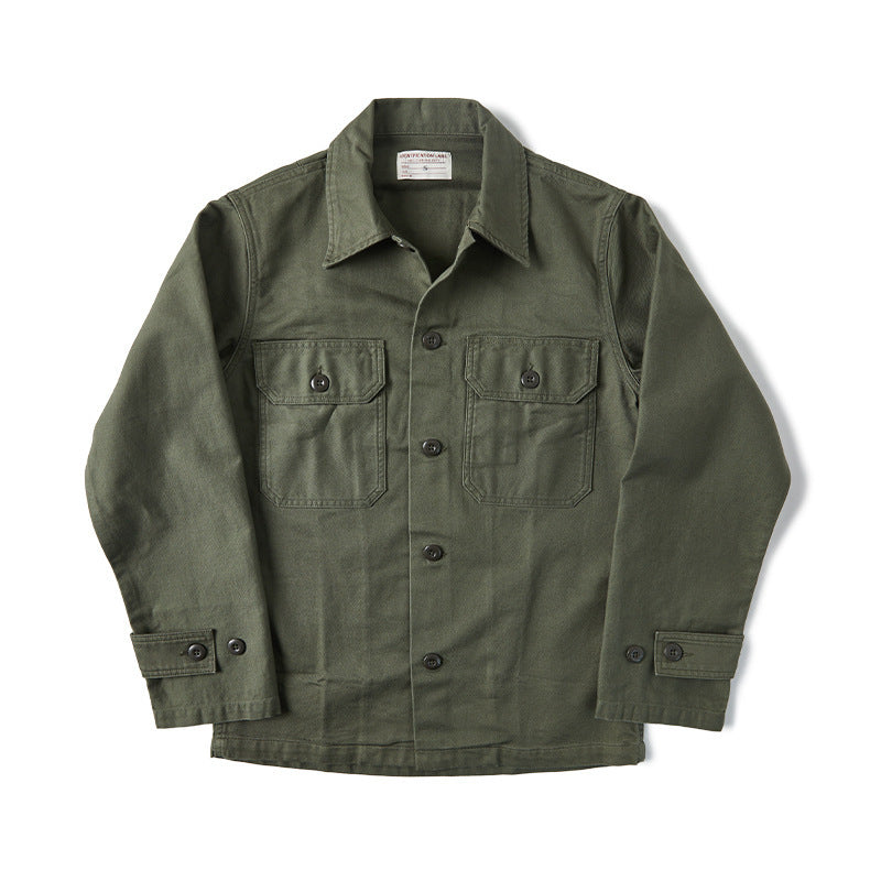 Autumn Olive Green Cotton men shirt