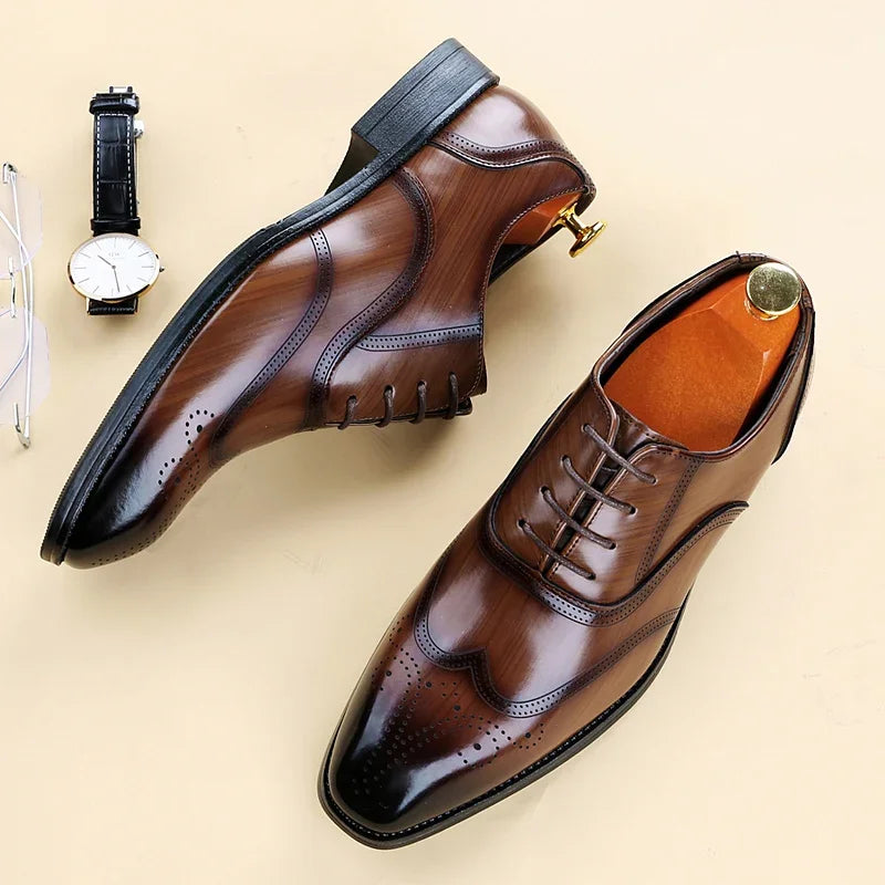 Luxury Men's Glossy Brogue Leather Shoes