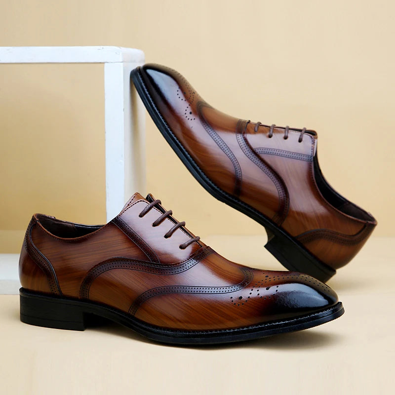 Luxury Men's Glossy Brogue Leather Shoes