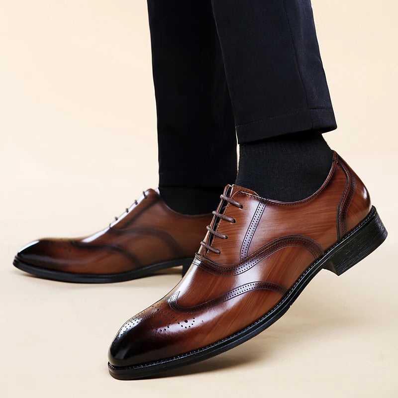 Luxury Men's Glossy Brogue Leather Shoes
