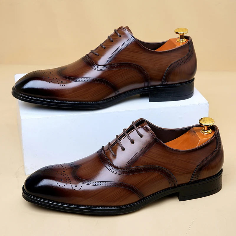 Luxury Men's Glossy Brogue Leather Shoes