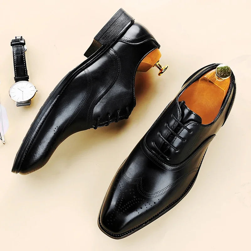 Luxury Men's Glossy Brogue Leather Shoes