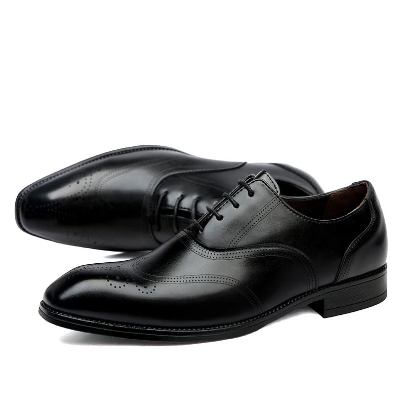 Luxury Men's Glossy Brogue Leather Shoes
