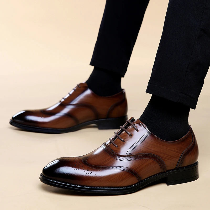 Luxury Men's Glossy Brogue Leather Shoes