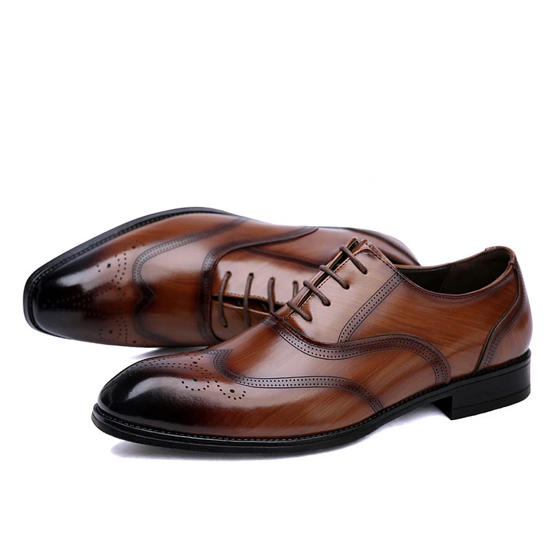 Luxury Men's Glossy Brogue Leather Shoes