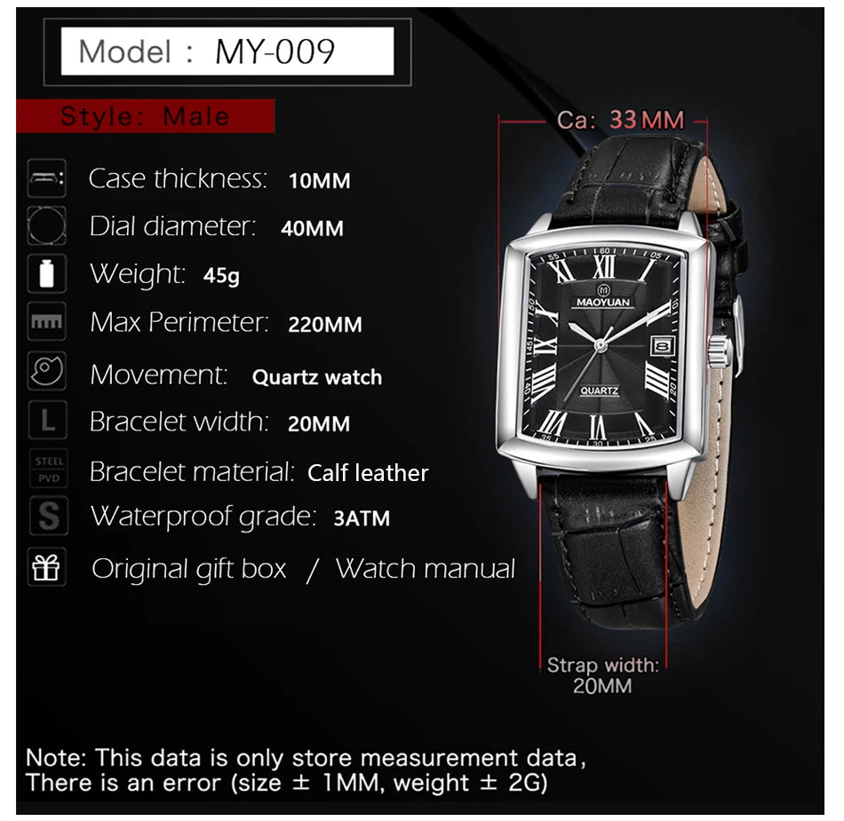 European Leather Quartz luxe men Watch