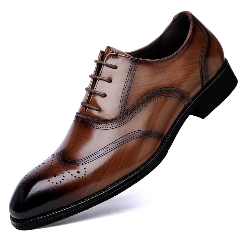 Luxury Men's Glossy Brogue Leather Shoes
