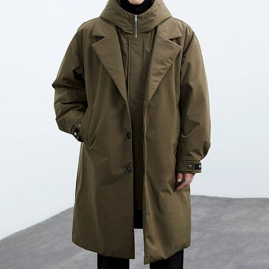 Men's Warm False Two Pieces Hooded Coat