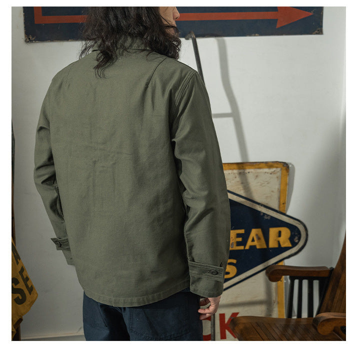 Autumn Olive Green Cotton men shirt